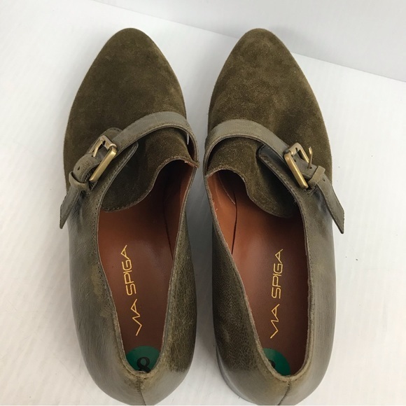 Via Spiga Monk Strap Loafer Flats Pointed Olive Green Suede Leather Size 8 - Picture 8 of 11